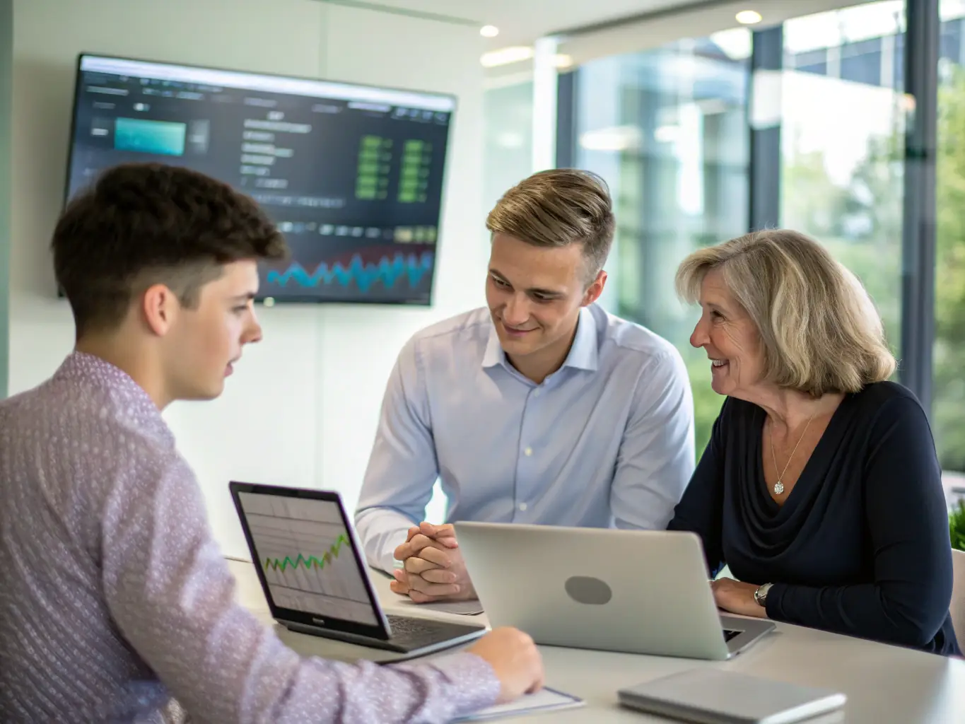 An image of a professional consultant discussing digital strategies with a client in a modern office setting, representing Digital Transformation Consulting.